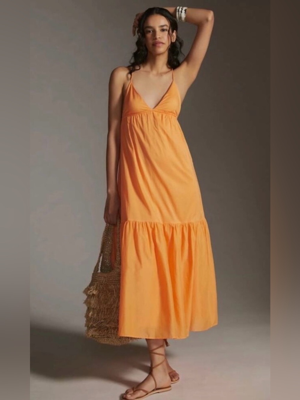 Faithfull the Brand Wilonna Tiered Cotton Voile Midi Dress - Mango Size XSP